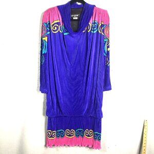 Vintage Virginie Paris Dress Purple Accordian Micro Pleats Abstract Gaspy Flappe
